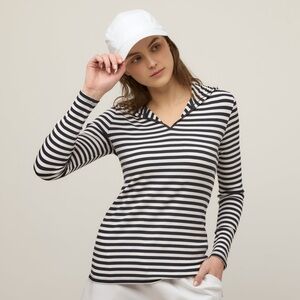 TILLEY 
Navy/White Stripe Rib Lightweight Hoodie Size Small